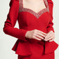 Red Peplum Midi Dress with Rhinestone Detailing