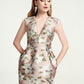 Floral Jacquard Sleeveless Cocktail Dress with Deep V-Neck