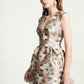 Floral Jacquard Sleeveless Cocktail Dress with Deep V-Neck