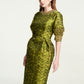 Gold Brocade Cocktail Dress with Embellished Sleeves and Collar