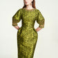 Gold Brocade Cocktail Dress with Embellished Sleeves and Collar