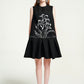 Black Floral Embroidered Sleeveless A-Line Dress