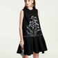 Black Floral Embroidered Sleeveless A-Line Dress