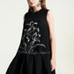 Black Floral Embroidered Sleeveless A-Line Dress