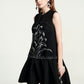 Black Floral Embroidered Sleeveless A-Line Dress