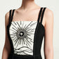Black Midi Dress with Sunburst Embroidery