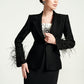 Black Feather Embellished Blazer with Embroidered Sleeves