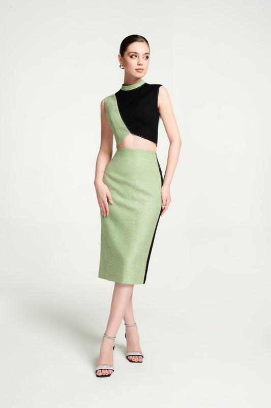 Light Green Long Coat and Pencil Skirt Set