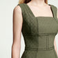 Olive Green Bodycon Midi Dress with Square Neckline