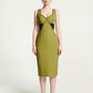 Olive Green Bodycon Dress with Black Lace Accent