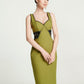 Olive Green Bodycon Dress with Black Lace Accent