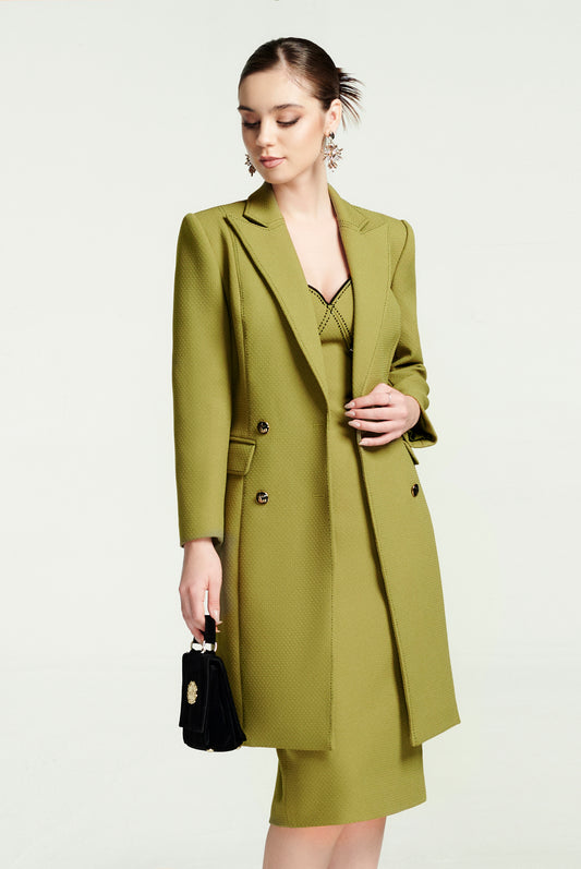 Green Double-Breasted Structured Overcoat