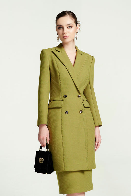 Green Double-Breasted Structured Overcoat