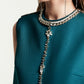 Sleeveless Teal Mini Dress with Embellished Detailing