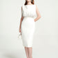 White Midi Bodycon Dress with Beaded Fringe Cape Overlay