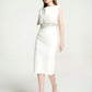 White Midi Bodycon Dress with Beaded Fringe Cape Overlay