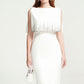 White Midi Bodycon Dress with Beaded Fringe Cape Overlay
