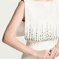 White Midi Bodycon Dress with Beaded Fringe Cape Overlay