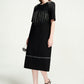 Black Midi Dress with Embellished Shoulders and Crystal Detailing