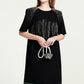 Black Midi Dress with Embellished Shoulders and Crystal Detailing
