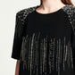 Black Midi Dress with Embellished Shoulders and Crystal Detailing