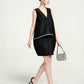 Black Asymmetrical Wrap Mini Dress with Crystal Trim
