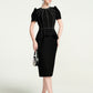 Black Peplum Midi Dress with Rhinestone Embellishments