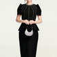 Black Peplum Midi Dress with Rhinestone Embellishments
