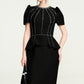 Black Peplum Midi Dress with Rhinestone Embellishments