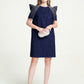 Navy Jacquard Mini Dress with Statement Embellished Shoulders