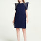 Navy Jacquard Mini Dress with Statement Embellished Shoulders