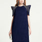 Navy Jacquard Mini Dress with Statement Embellished Shoulders