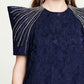 Navy Jacquard Mini Dress with Statement Embellished Shoulders