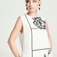 White Shift Dress with Geometric Floral Embroidery
