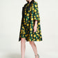 Floral Embroidered Satin A-Line Coat - Green & Yellow