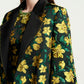 Floral Embroidered Satin A-Line Coat - Green & Yellow