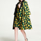 Floral Embroidered Satin A-Line Coat - Green & Yellow