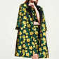 Floral Embroidered Satin A-Line Coat - Green & Yellow