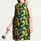 Sleeveless Yellow Floral Embroidered Shift Dress - Dark Green