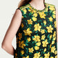 Sleeveless Yellow Floral Embroidered Shift Dress - Dark Green