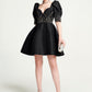 Black Puff Sleeve Cocktail Dress with Crystal Embroidery