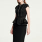 Black Cap Sleeve Peplum Pencil Dress with Embellished Neckline