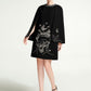 Black Cape Dress with Butterfly Embroidery