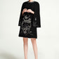 Black Cape Dress with Butterfly Embroidery