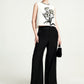 Embroidered Floral Cropped Top with High-Waisted Black Wide-Leg Pants