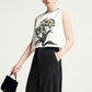 Embroidered Floral Cropped Top with High-Waisted Black Wide-Leg Pants