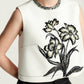 Embroidered Floral Cropped Top with High-Waisted Black Wide-Leg Pants
