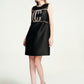 Black Sleeveless A-Line Dress with Embellished Logo Detailing