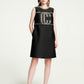 Black Sleeveless A-Line Dress with Embellished Logo Detailing