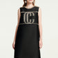 Black Sleeveless A-Line Dress with Embellished Logo Detailing